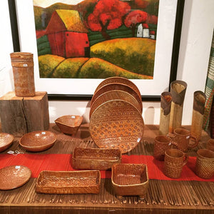A large section of handmade pottery is available at Brewery Pottery. Both hand-built and thrown pieces are featured in both stoneware and porcelain. Many of the ceramic pieces are textured with lace, others are slip carved. Made by hand to enjoy each day.