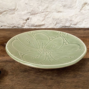 Handmade porcelain blate...a perfect combination of a bowl and a plate. Celadon green in color it makes a perfect home for loving cooked meals to enjoy around your table. Made with love at Brewery Pottery.